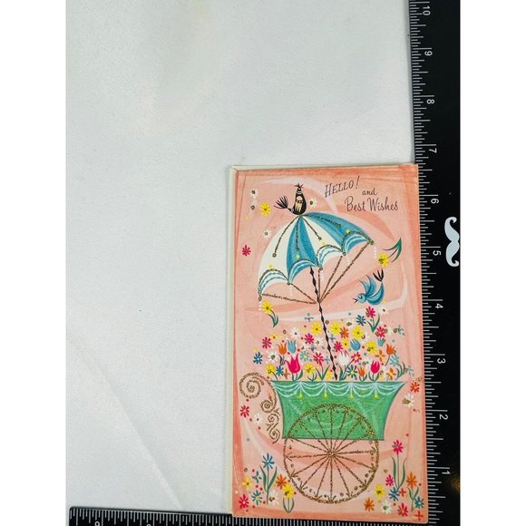 Vintage Greeting Card Hello And Best Wishes Amalgamated Lithographers W Glitter - Picture 8 of 10